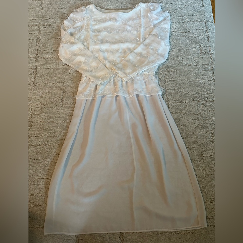 Vintage Toni Todd Eyelash Ivory Lace Bodice Satin Skirt Midi Dress